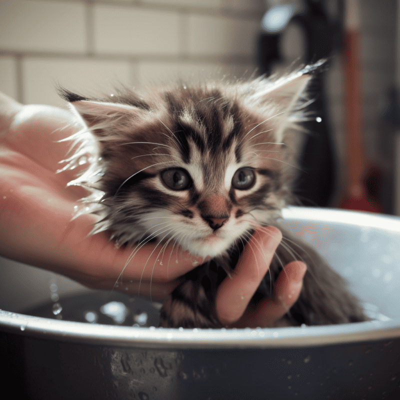 bathing a kitten