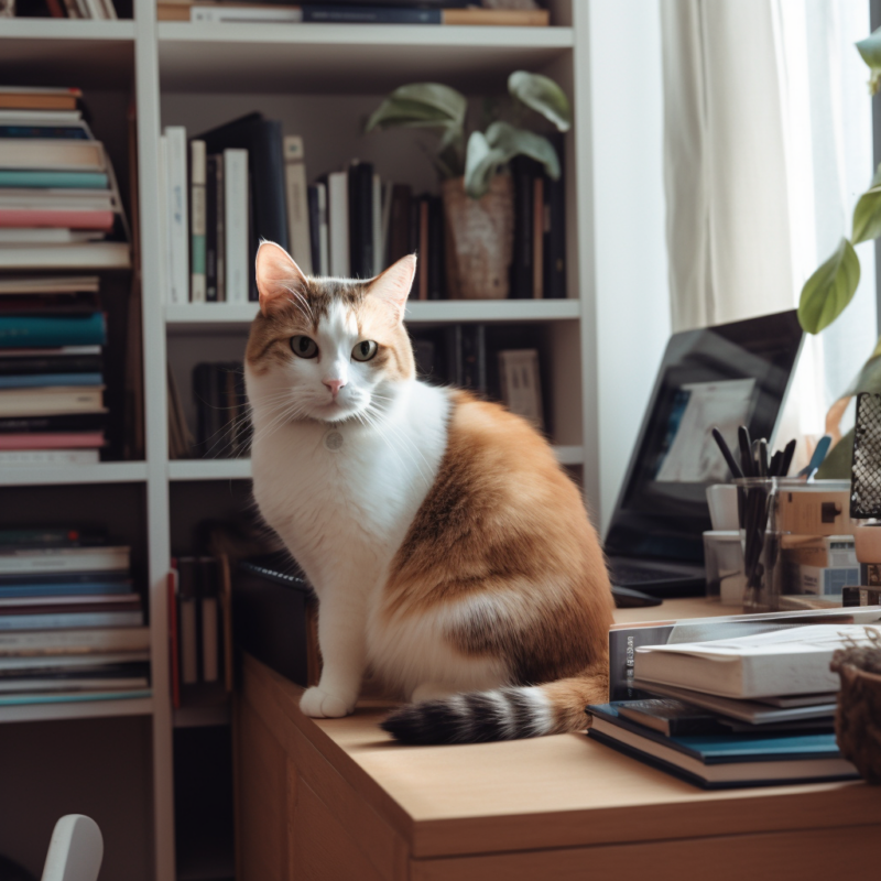 cat in the home office