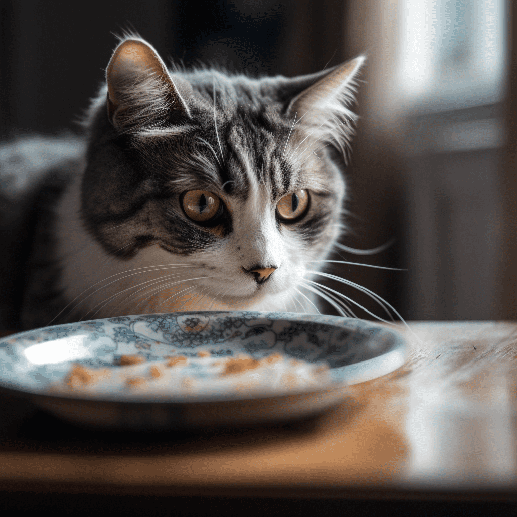 Cat looking at empty plate