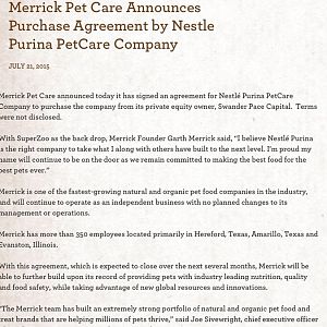 Purina buys Merrick and Castor & Pollux and more