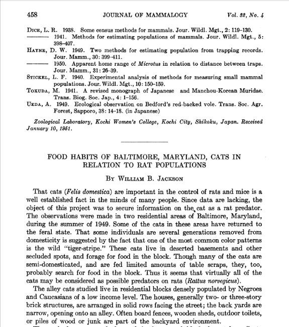 Jackson 1951 Food Habits of Baltimore MD Cats in R