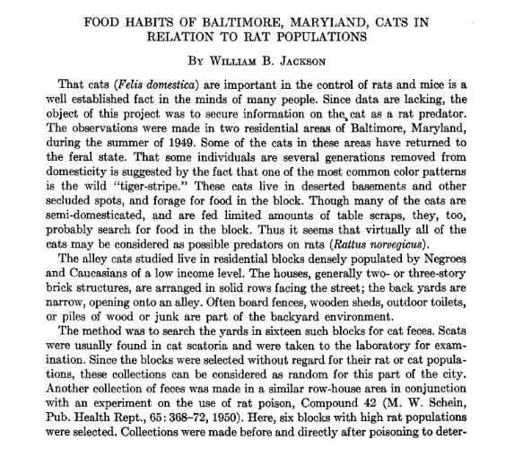Jackson 1951 Food Habits of Baltimore MD Cats in R